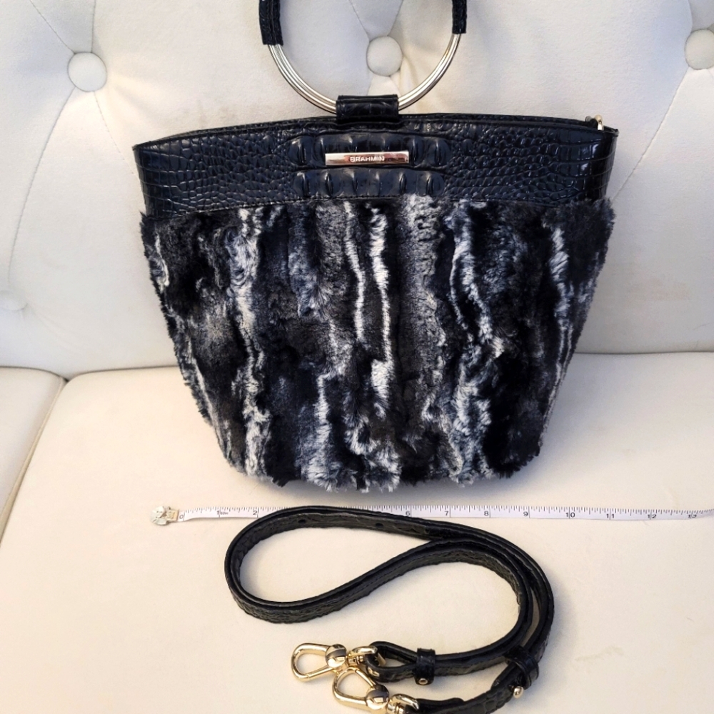 Brahmin NWOT Mod Bowie in Black, White and Gray faux fur! Rare, Unique!
